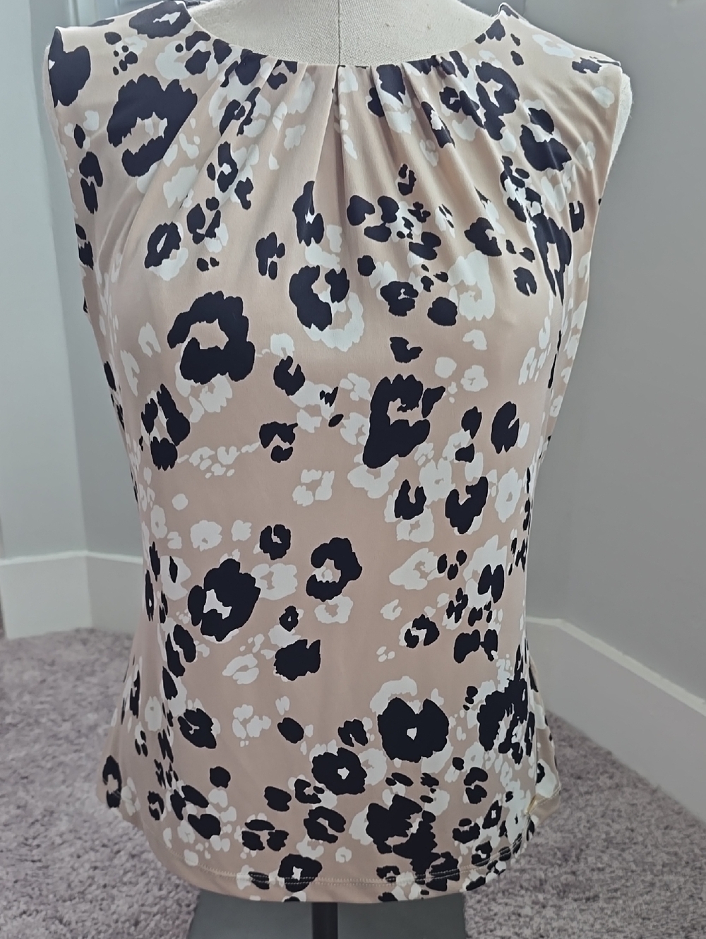 Calvin Klein Womens Sleeveless Blouse Leopard Print Small S Beige Black White